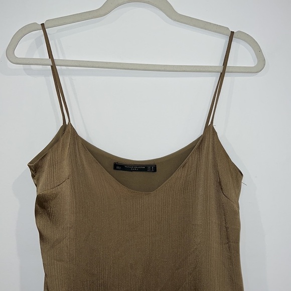 ZARA Olive Green Satin Slip Midi Dress with side slits size Medium - Picture 5 of 17